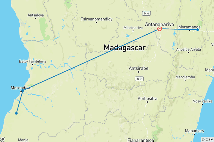 Carte du circuit Circuit de 7 jours : safari aux baobabs + forêt de Kirindy + visite privée d'Andasibe à Madagascar