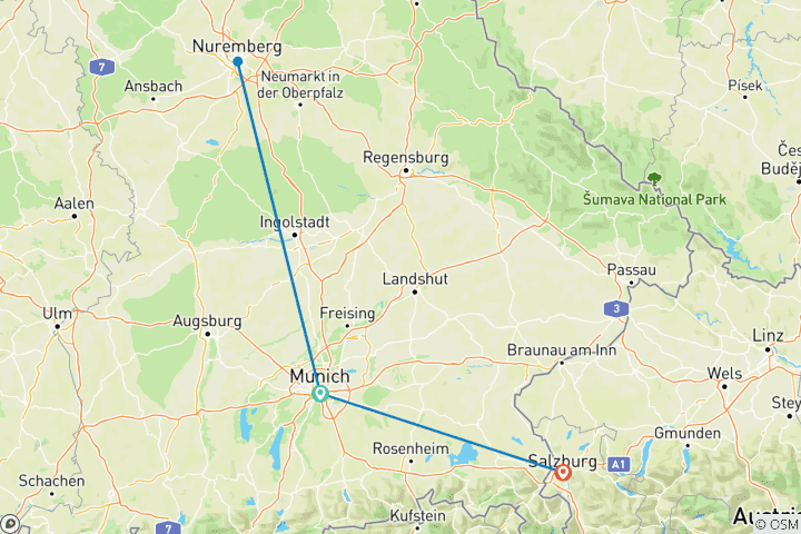 Carte du circuit 5 jours à Munich : la magie de Noël – Une immersion dans les marchés de Noël bavarois