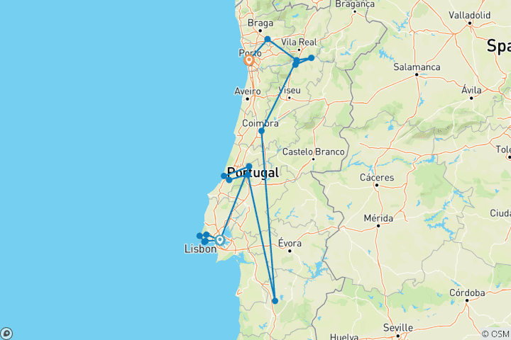 Carte du circuit Les merveilles du Portugal : de Lisbonne à Porto en petit groupe