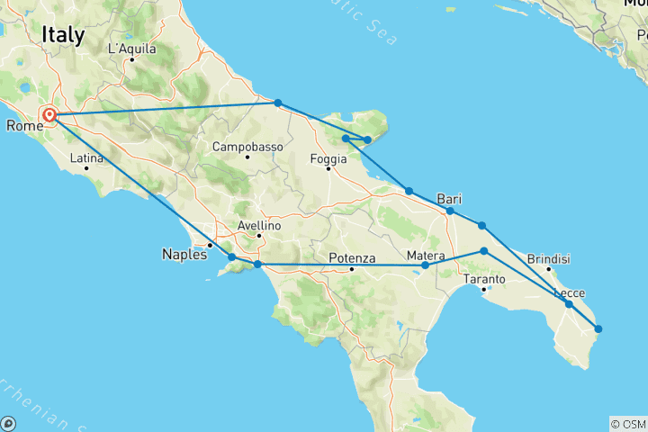 Carte du circuit Les charmes des Pouilles et de la Campanie, avec Rome