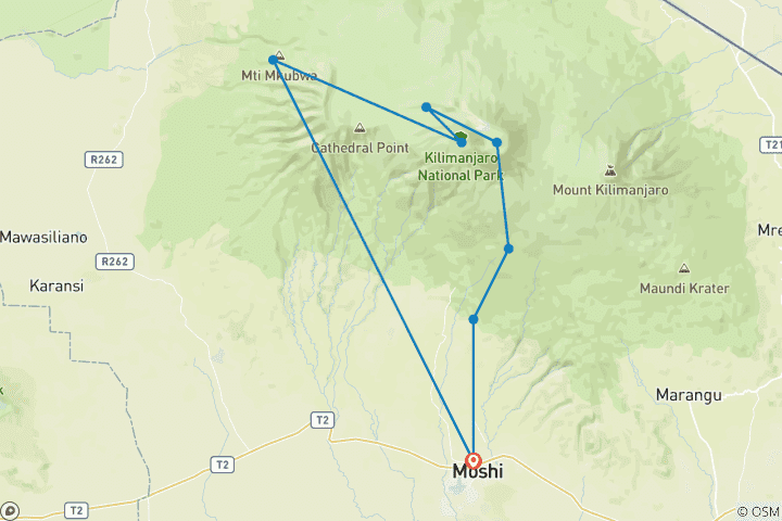 Carte du circuit Ascension du Kilimandjaro avec une équipe de femmes via le circuit nord