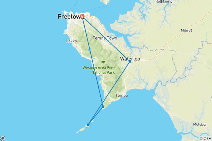Mapa de Las islas ocultas de Sierra Leona: expedición exclusiva de 10 días por la costa y las islas