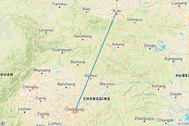 Carte du circuit Circuit bilingue | Circuit classique de 8 jours à Xi'an et dans les Trois Gorges du Yangtsé | Les guerriers en terre cuite, la ville antique et une croisière de luxe sur le Yangtsé