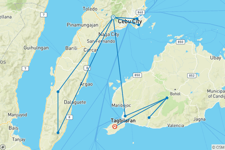 Carte du circuit 7 jours de magie insulaire : à la découverte de Cebu et de Bohol