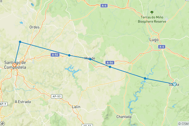 Carte du circuit Chemin de Saint-Jacques-de-Compostelle – Chemin français – De Sarria à Saint-Jacques-de-Compostelle, 9 jours