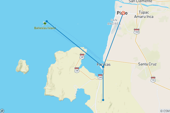 Carte du circuit Aventure de 5 jours à Paracas : îles Ballestas, sensations fortes dans le désert et promenades au coucher du soleil doré