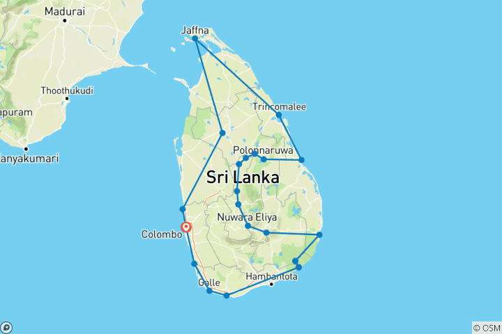 Karte von Sri Lanka Prestige Escape – Eine Reise voller Kulturerbe, Tierwelt und Küstenwunder
