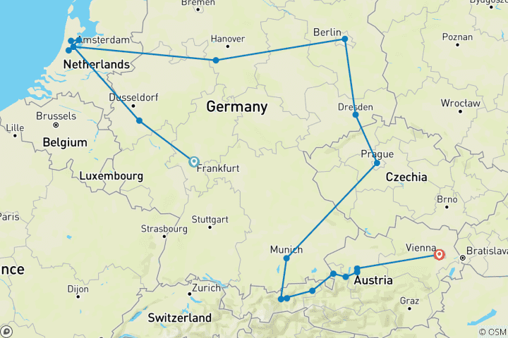 Carte du circuit De Francfort à Vienne GO (y compris Wattens)