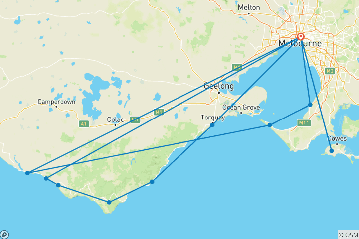Carte du circuit Escapade de 5 jours à Melbourne et sur la côte