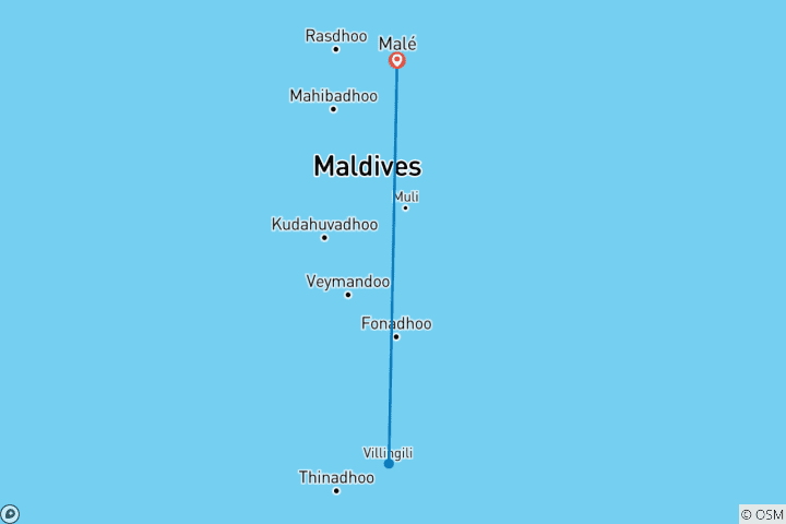 Carte du circuit Aventure écologique de 5 jours aux Maldives : Villimalé, plongée avec tuba et protection du milieu marin