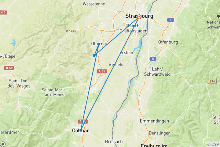 Map of 6 Days Strasbourg Magic of Alsace at Christmas the Enchanted Wine Route