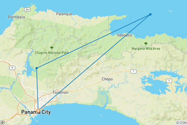 Mapa de Descubre Panamá: el Canal, un pueblo indígena en la selva tropical y las islas de San Blas (6 días, 5 noches)
