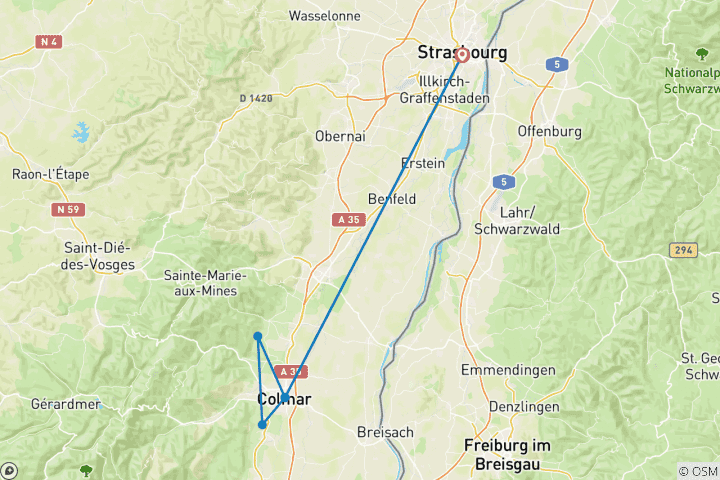 Carte du circuit 7 jours : du charme de Colmar à la magie de Noël à Strasbourg