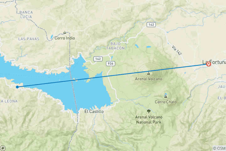 Carte du circuit Aventure de 7 jours à La Fortuna, au Costa Rica : le volcan Arenal, des safaris pour observer la faune, des cascades et des activités de plein air extrêmes