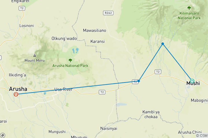 Map of 5-Day Tanzania Cultural & Active Adventure: Moshi to Arusha