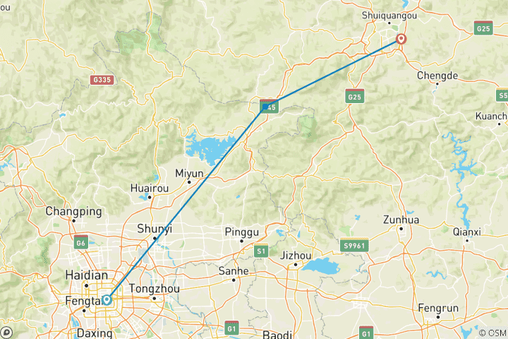 Carte du circuit Circuit de 7 jours : Pékin impérial, la station de montagne de Chengde et le domaine de chasse historique de Mulan en Mongolie intérieure