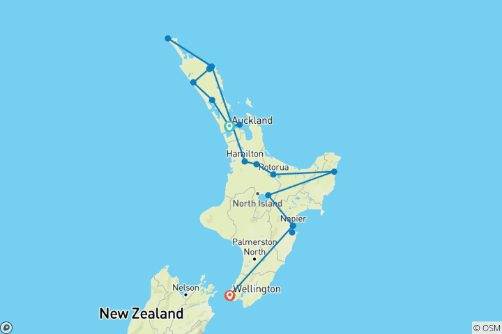 Mapa de Gran descubrimiento de la Isla Norte: 13 días (Superior)