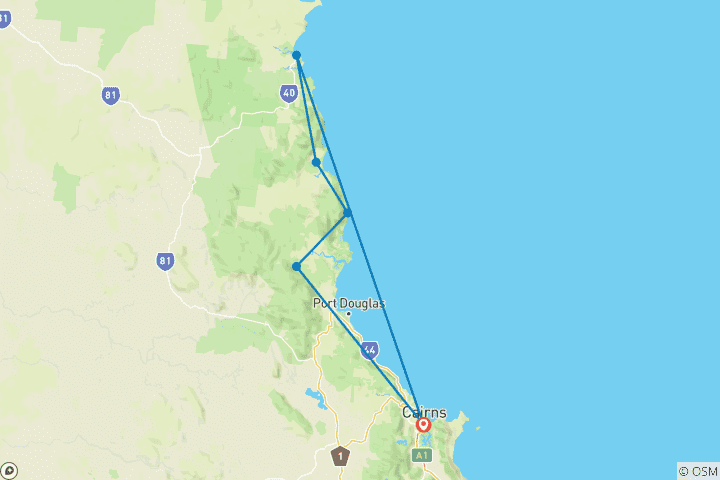 Map of Cooktown, Daintree & Outback 3 Day Tour