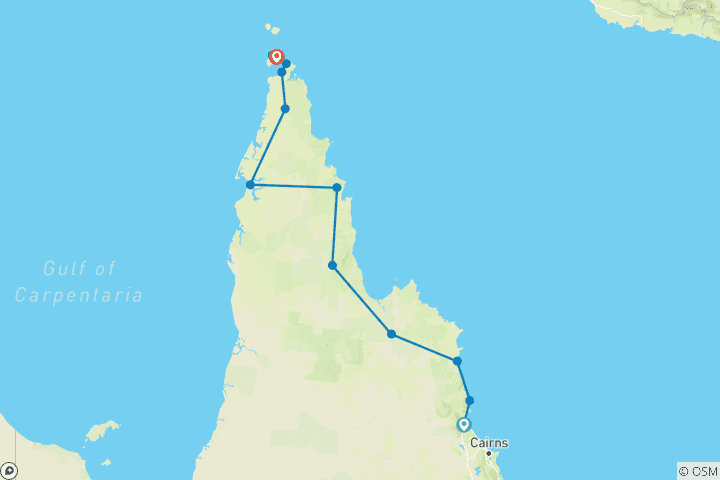 Map of Cairns to Cape York 9 Day Tour - Drive/Fly