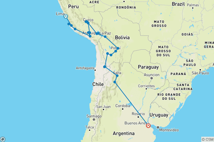 Carte du circuit De Lima à Buenos Aires : Déserts et danses