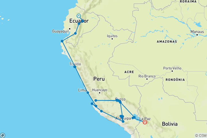 Map of Quito to La Paz: Amazon & Ancient Cultures