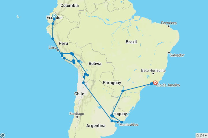 Map of The Great South American Journey: Quito to Rio Adventure