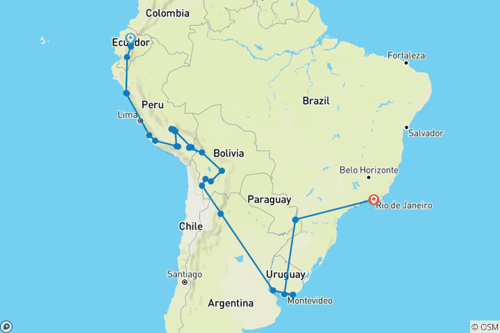 Carte du circuit Le grand voyage en Amérique du Sud : Aventure de Quito à Rio