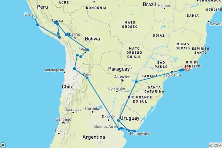 Carte du circuit De Lima à Rio – D’une côte à l’autre