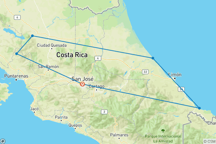 Carte du circuit Costa Rica - Voyage d'aventure