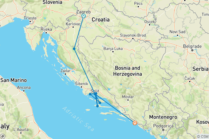 Map of Zagreb to Dubrovnik: Parties & Plitvice Lakes