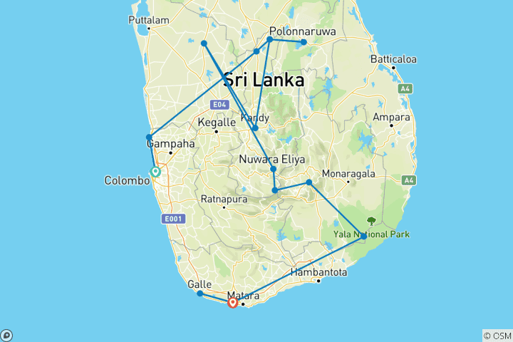 Carte du circuit Le Sri Lanka englobé