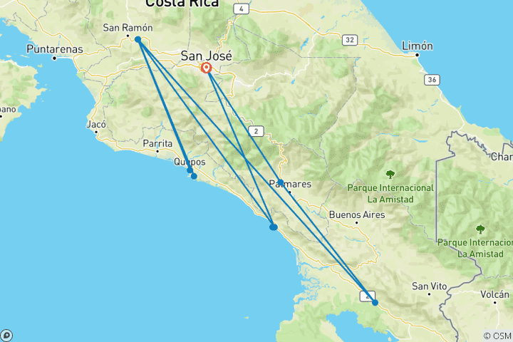 Carte du circuit Trekking au Costa Rica