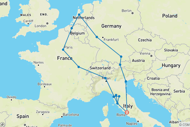 Karte von Europäische Höhepunkte