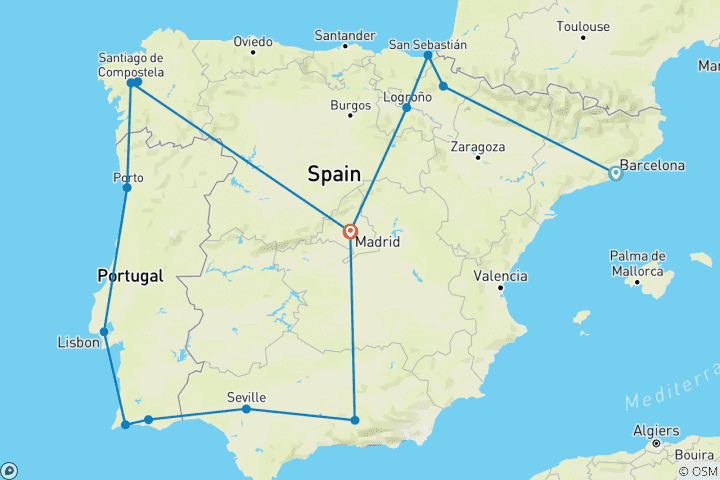Carte du circuit Espagne et Portugal classiques