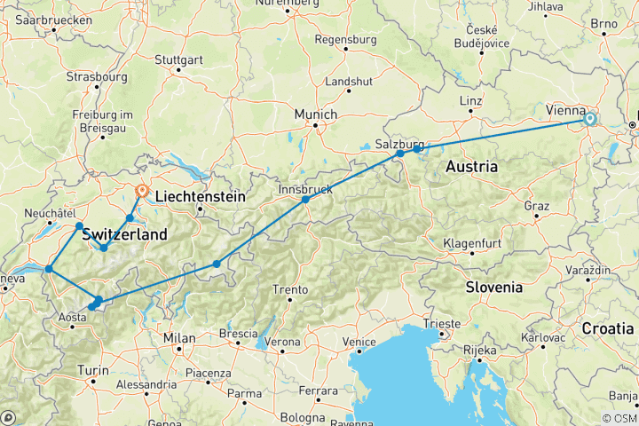 Carte du circuit Le meilleur de l'Autriche et de la Suisse