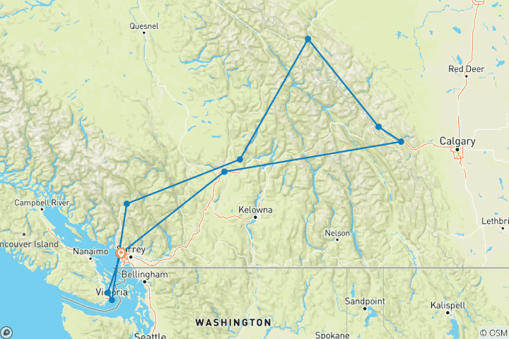 Carte du circuit L'esprit des Rocheuses avec Rocky Mountaineer