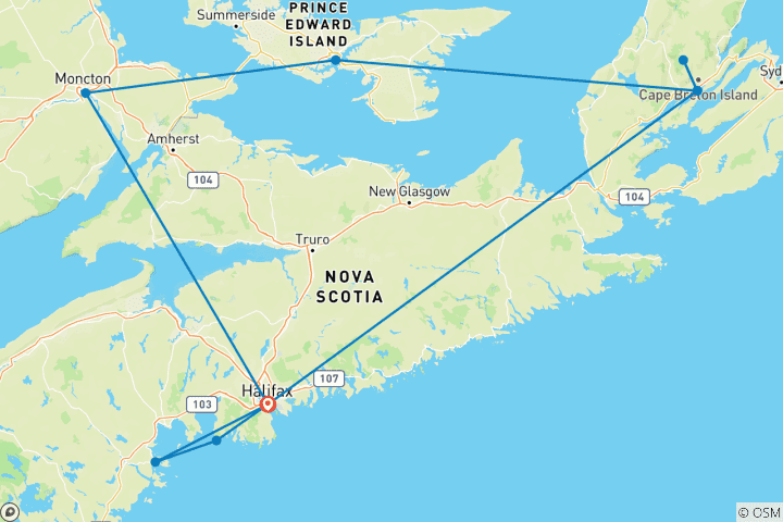 Carte du circuit Merveilles des Maritimes et Cap- Breton pittoresque