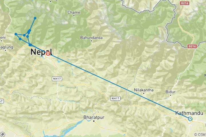 Carte du circuit Trek du camp de base de l'Annapurna