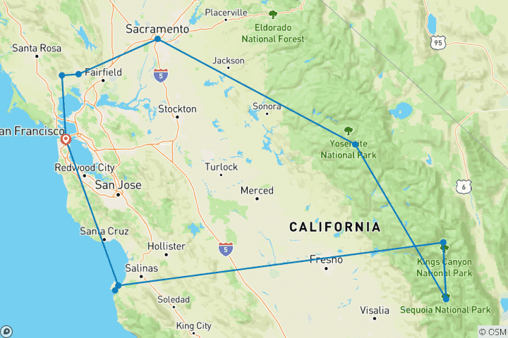 Carte du circuit Le meilleur de la Californie du Nord