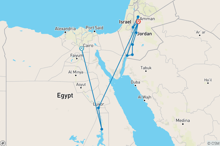 Carte du circuit Aventure en Égypte et en Jordanie