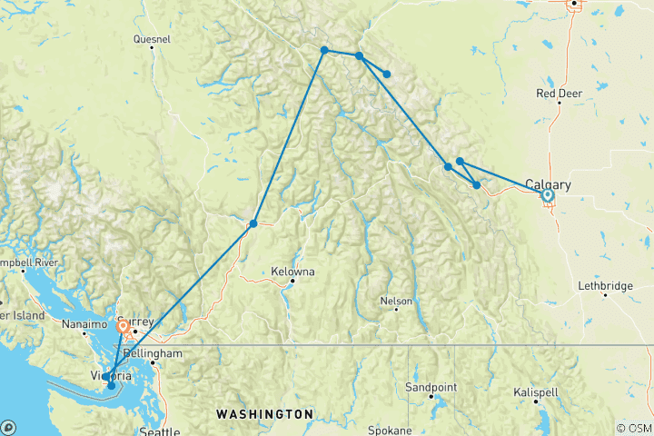 Carte du circuit Au cœur des Rocheuses canadiennes avec le Calgary Stampede