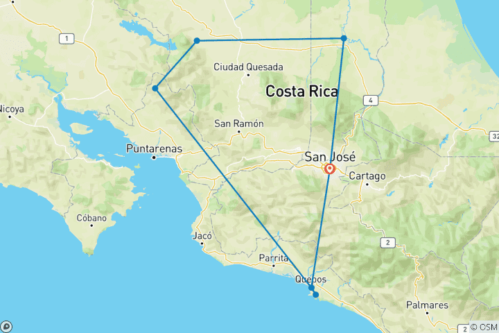 Carte du circuit Quête de la Costa Rica