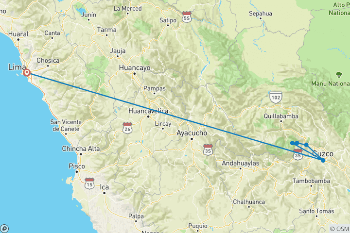 Carte du circuit De l'Amazonie aux Andes