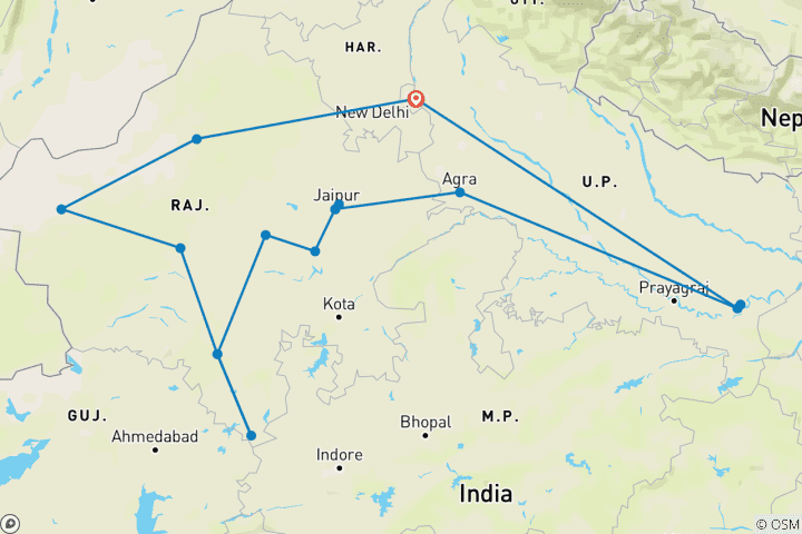 Mapa de Rajastán y Benarés - Templos antiguos y Taj Mahal