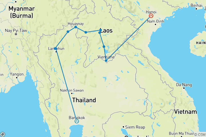 Map of Thailand and Laos Adventure