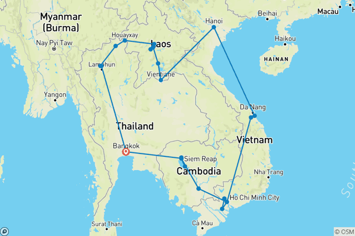 Carte du circuit L'Asie du Sud- Est englobée