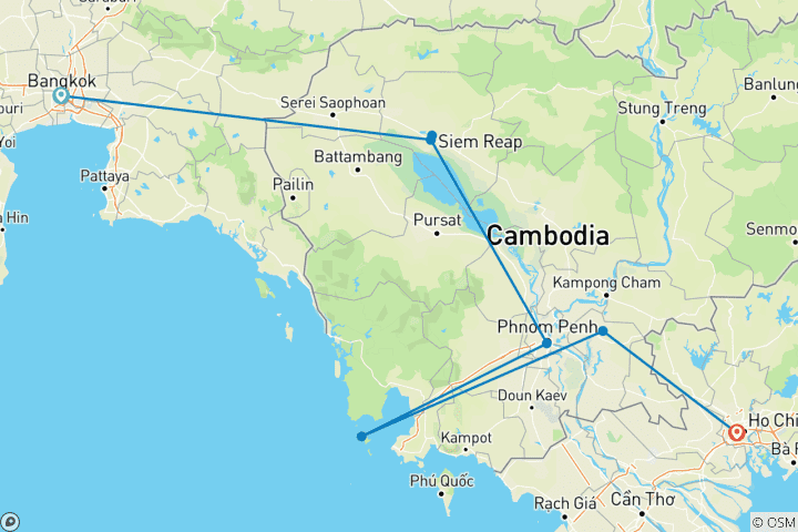 Carte du circuit Cambodge - L'empire khmer et les récifs coralliens