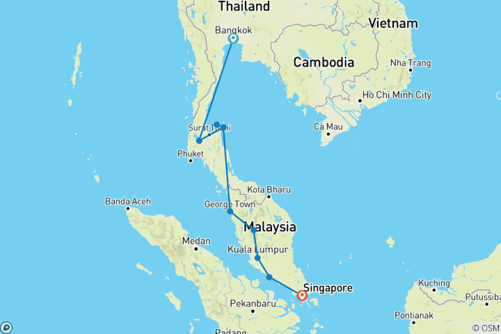 Map of Bangkok to Singapore: Jungle Hikes & Island Nights
