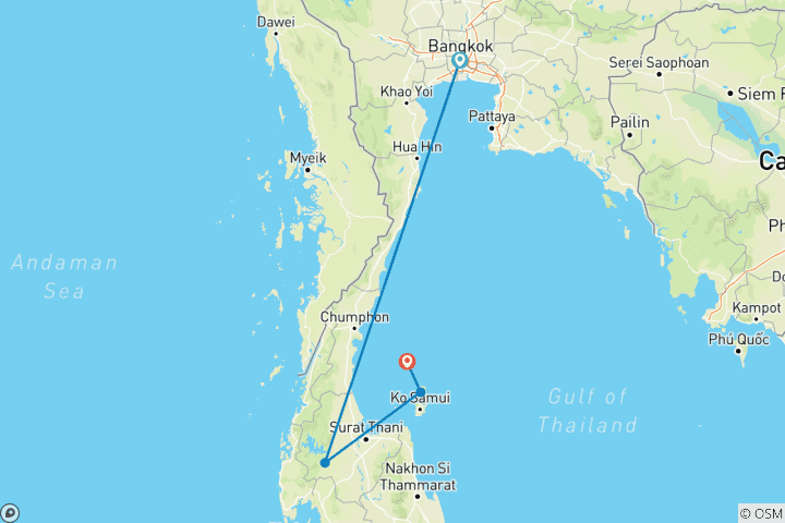 Carte du circuit Sud de la Thaïlande - Vie nocturne et parcs nationaux