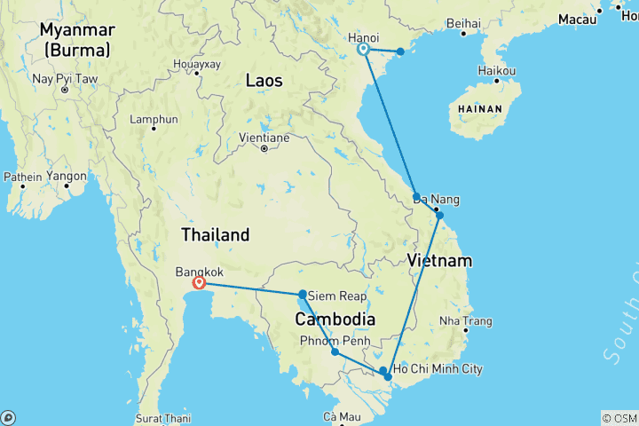 Carte du circuit L'essentiel du Vietnam et du Cambodge